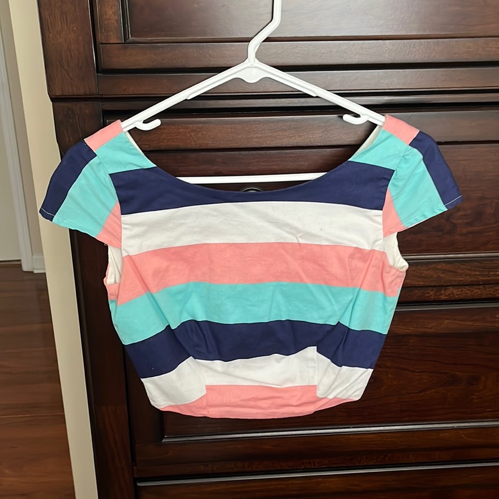 ModCloth button back striped crop top